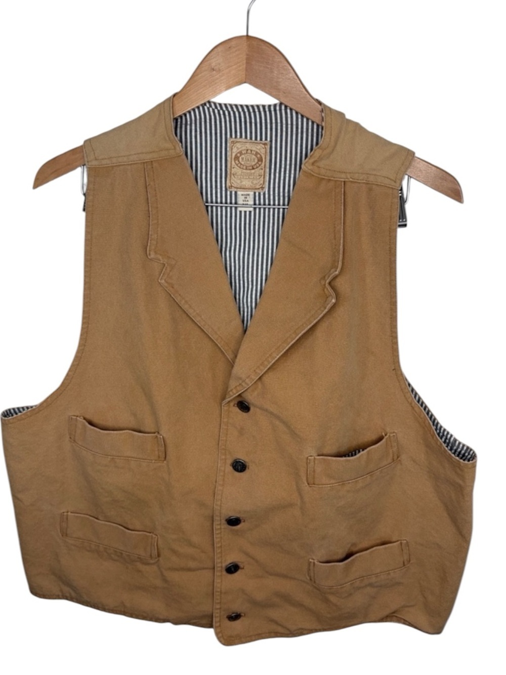 Wah Maker Tan Canvas Button Up Western Vest Men Size XL Made in USA